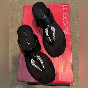 Black sandals with rhinestones
